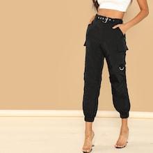 Shein Pocket Patched Elastic Hem Pants