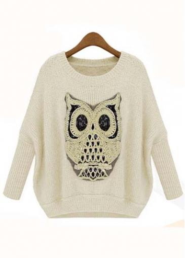 Rosewe Chic Print Design Long Sleeve Beige Sweaters For Autumn