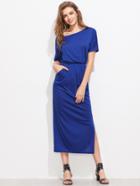 Shein Asymmetric Shoulder Side Split Elastic Waist Dress