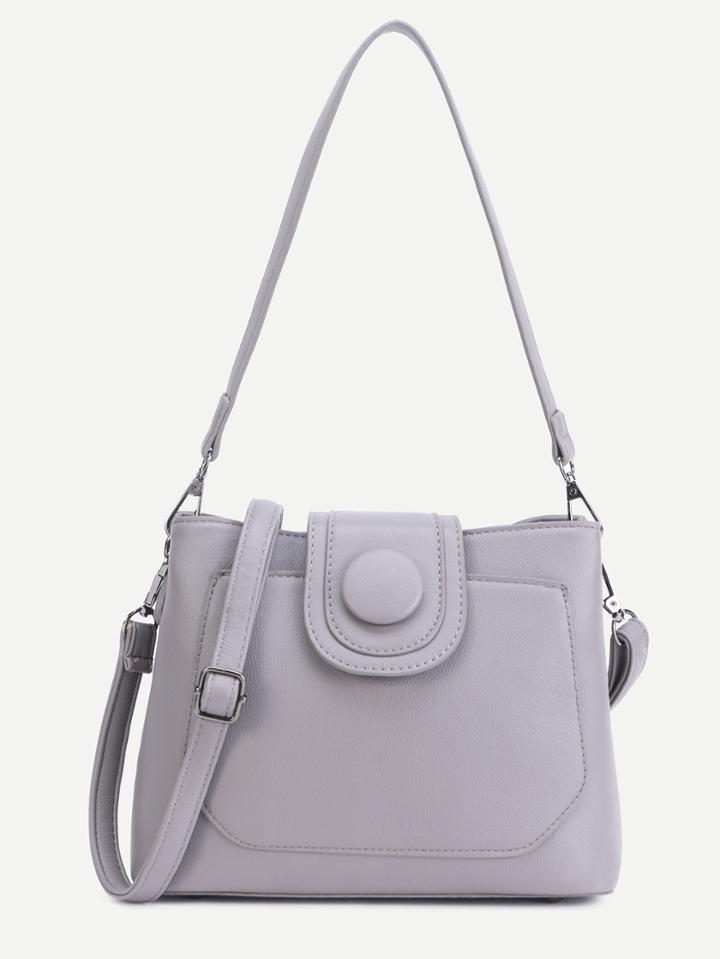 Shein Grey Faux Leather Button Closure Convertible Shoulder Bag