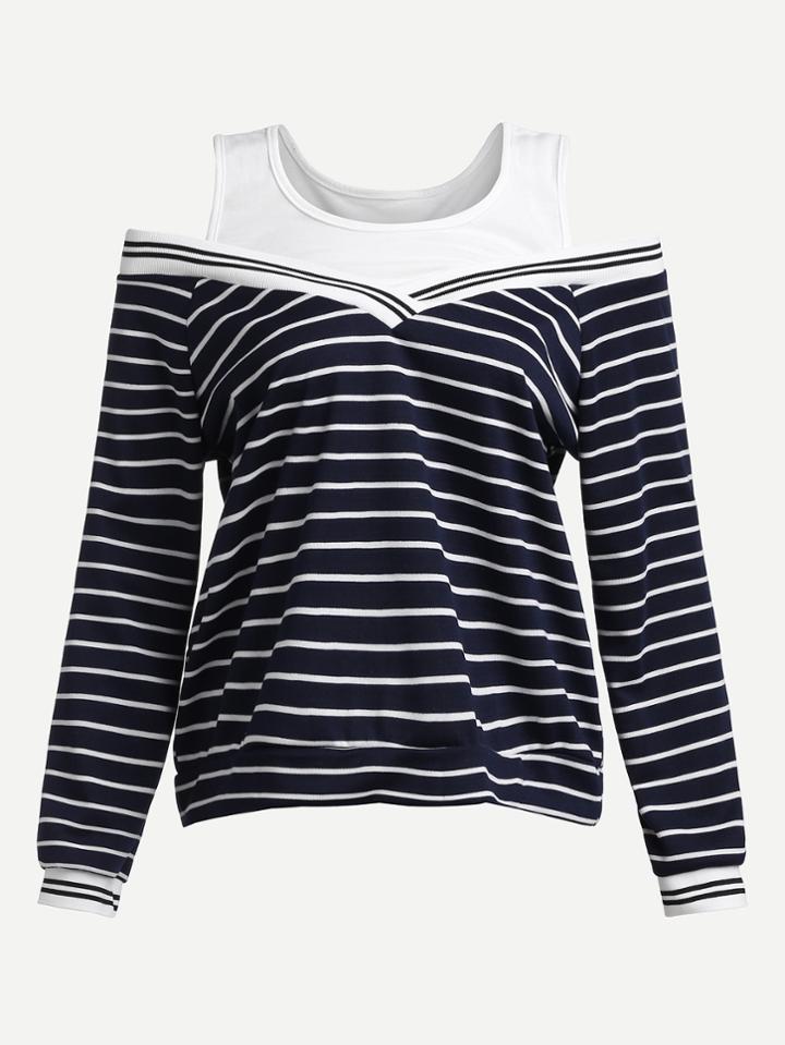 Shein Open Shoulder Stripe Sweatshirt
