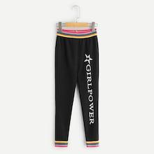Shein Girls Rainbow Stripe Waist Letter Print Leggings