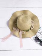 Shein Flower Embellished Straw Beach Hat With Bow Tie