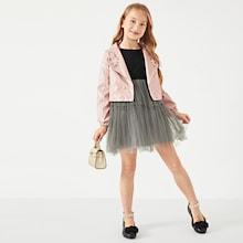 Shein Girls Embroidered Pu Outerwear With Mesh Dress