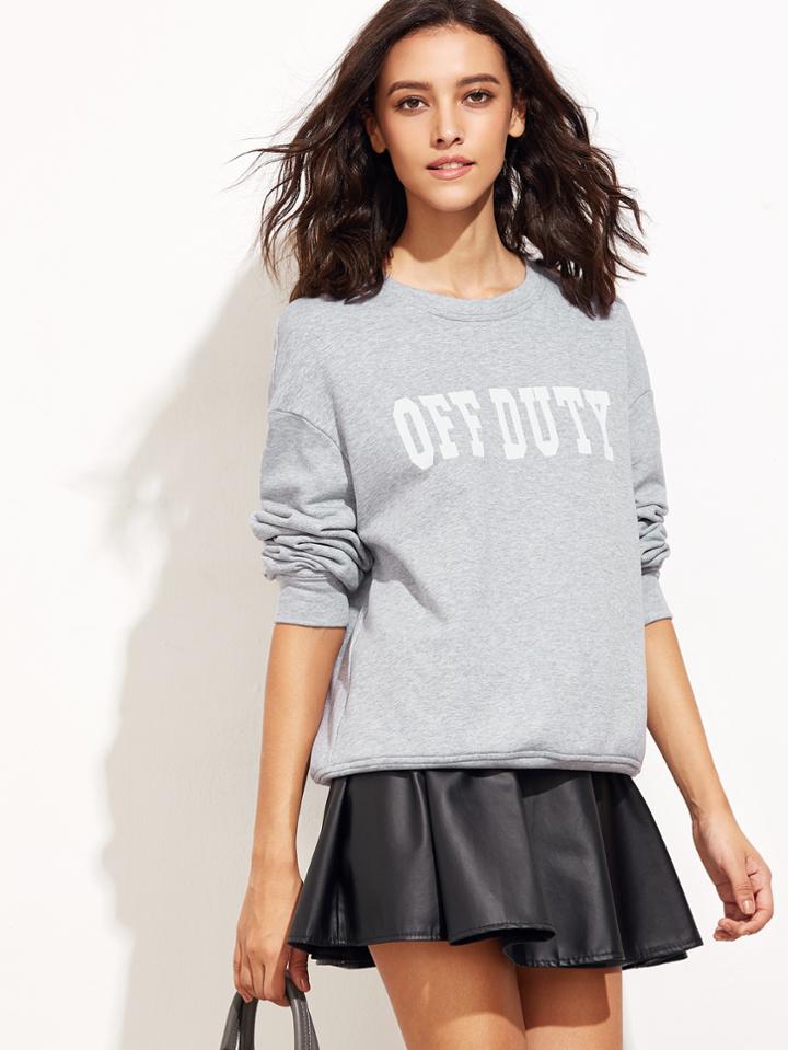 Shein Heather Grey Letter Print Drop Shoulder Sweatshirt
