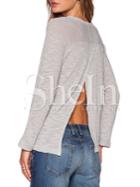 Shein Grey Crew Neck Split Back Sheer T-shirt