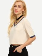 Shein Apricot V Neck Half Sleeve T-shirt