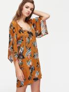 Shein Tie Neck Handkerchief Cape Sleeve Tropical Dress