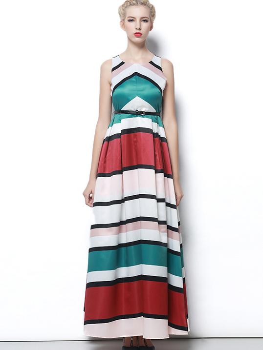 Shein Multicolor Round Neck Sleeveless Drawstring Dress