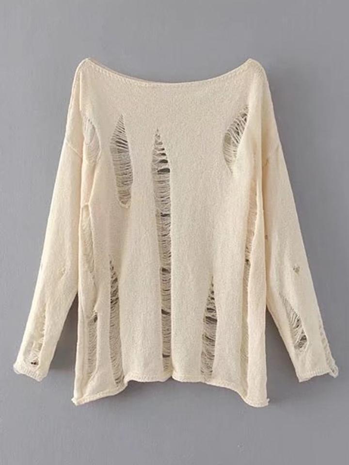 Shein Boat Neckline Distressed Knitwear