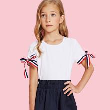 Shein Girls Tied Striped Cuff T-shirt