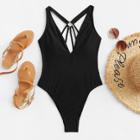 Shein Caged Back Plain Swimsuit