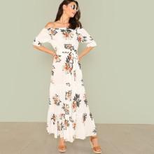 Shein Off Shoulder Fit & Flare Maxi Dress