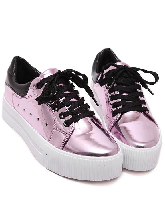 Shein Pink Lace Up Eyelet Flats