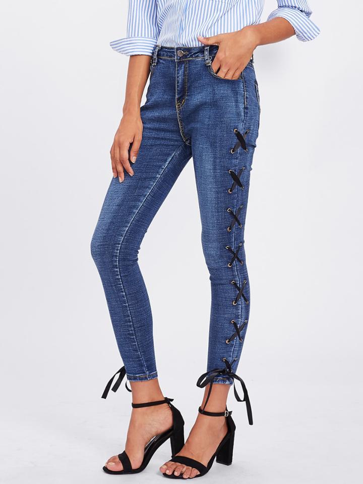 Shein Tie Up Side Skinny Jeans