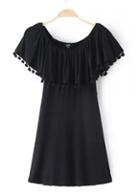 Rosewe Pom Pom Design Black Off The Shoulder Dress