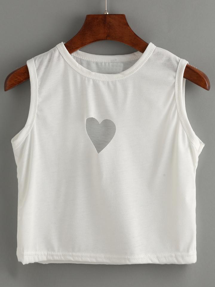 Shein White Heart Cutout Crop Tank Top