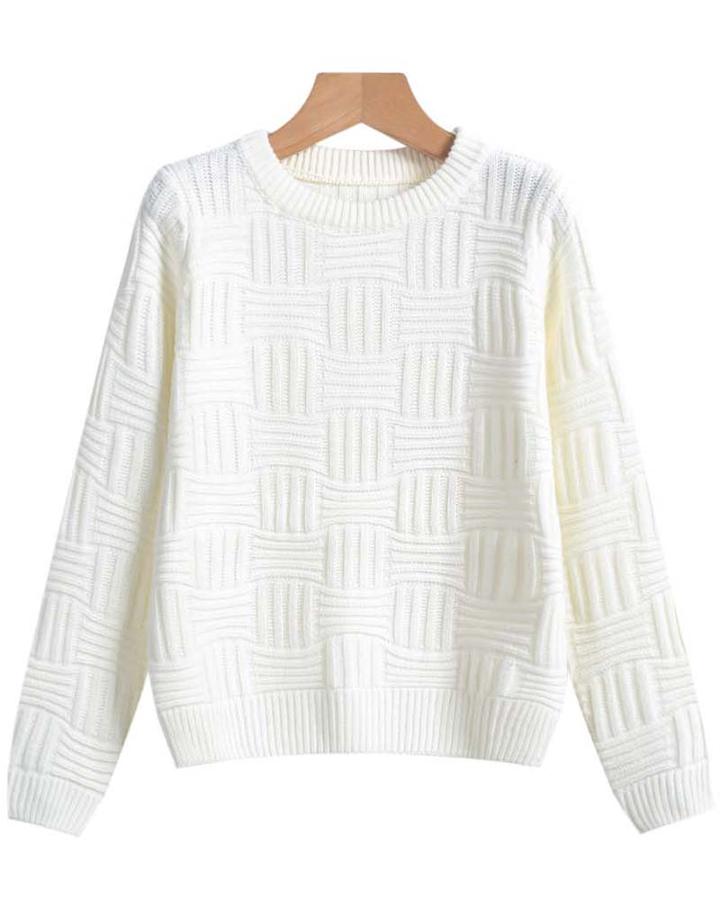 Shein White Round Neck Cable Knit Sweater