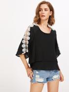 Shein Contrast Crochet Layered Blouse