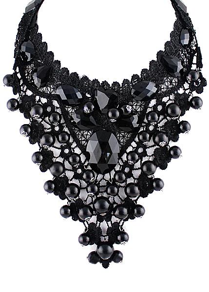 Shein Black Gemstone Net Collar Neckalce