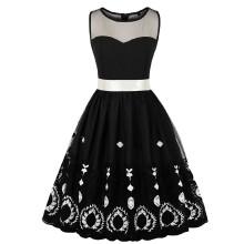 Shein Mesh Contrast Bow Front Floral Embroidered Dress