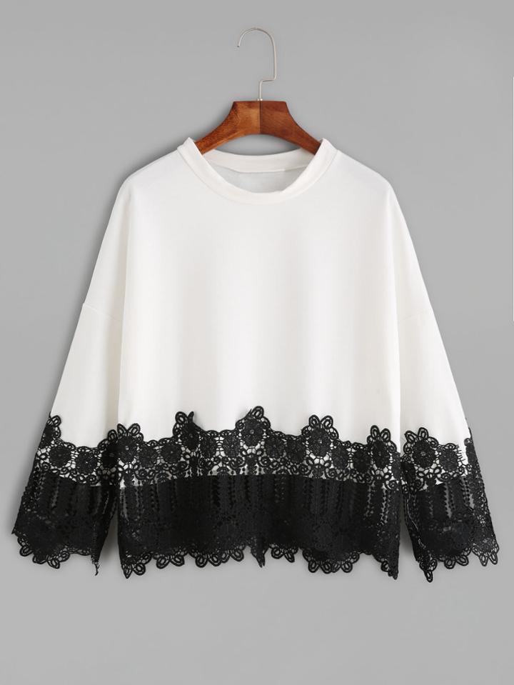 Shein White Contrast Crochet Hem T-shirt