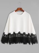 Shein White Contrast Crochet Hem T-shirt
