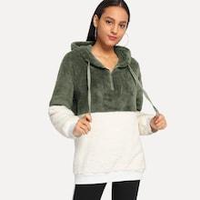 Shein Cut And Sew Panel Teddy Hoodie