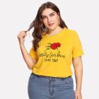 Shein Plus Floral And Letter Print Tee