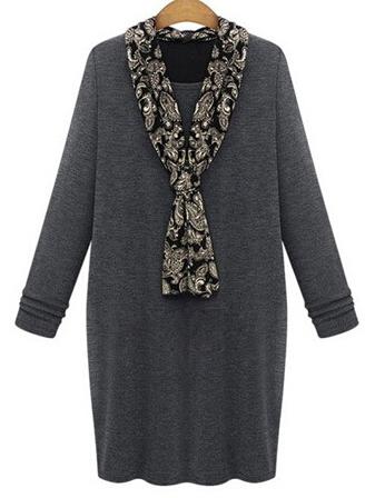 Shein Grey Shawl Collar Long Sleeve Plus Dress