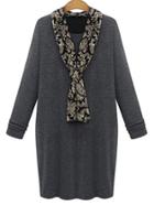Shein Grey Shawl Collar Long Sleeve Plus Dress