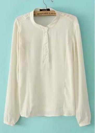 Rosewe Laconic Round Neck Long Sleeve Woman Shirt Beige