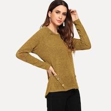 Shein Solid Button Decoration Sweater