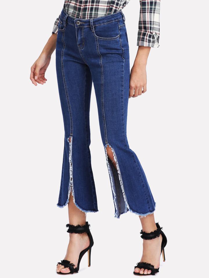 Shein Raw Trim Slit Flared Jeans