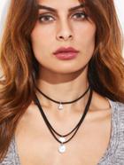 Shein Black Layered Coin Pendant Choker Necklace