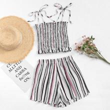 Shein Frill Trim Striped Cami Top With Shorts