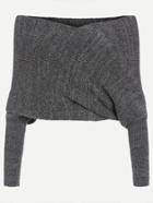 Shein Grey Marled Off The Shoulder Cross Wrap Sweater