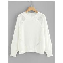 Shein Plus Lace Insert Eyelet Detail Sweater