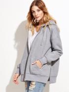Shein Grey Slit Side Zipper Front Hooded Sweatshirt