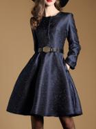 Shein Navy Belted Pockets A-line Dress
