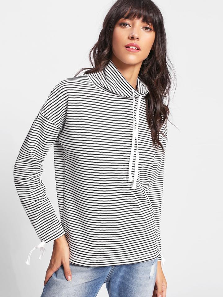 Shein Drop Shoulder Striped Drawstring Tee