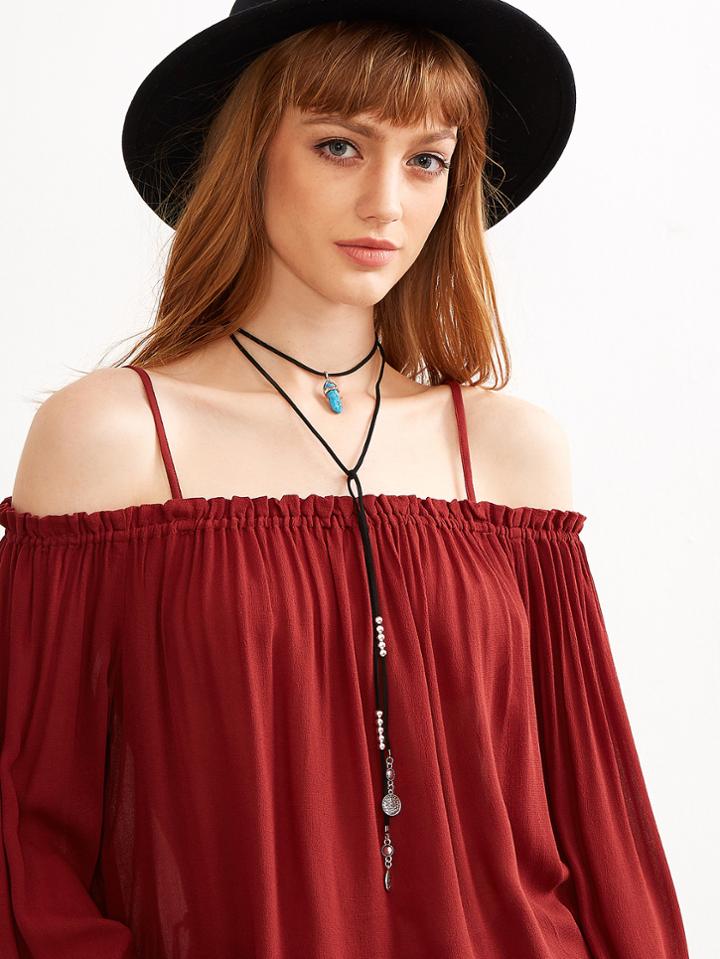 Shein Black Long Turquoise Pendant Wrap Choker Necklace