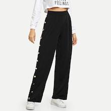 Shein Button Detail Side Wide Leg Pants