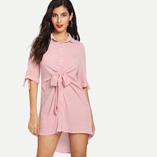 Shein Knot Front Dip Hem Shirt Dress