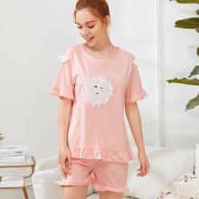 Shein Animal Patch Ruffle Hem Top & Shorts Pj Set