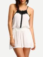 Shein White Contrast Lace Romper With Buttons