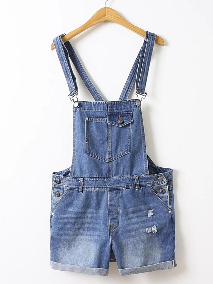 Shein Rolled Hem Ripped Denim Overall Romper