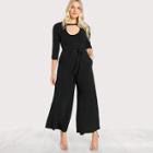 Shein Plus Double Keyhole Belted Palazzo Jumpsuit