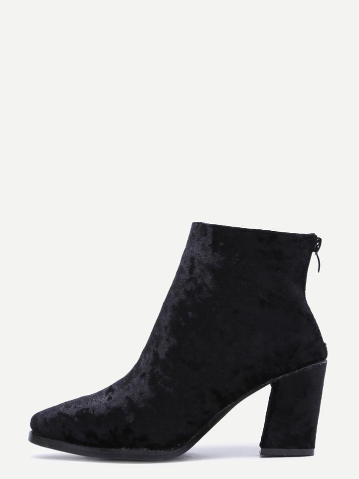 Shein Diamond Velvet Black Point Toe Chunky Heel Booties