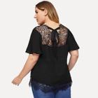 Shein Plus Flutter Sleeve Lace Trim Knot Back Top